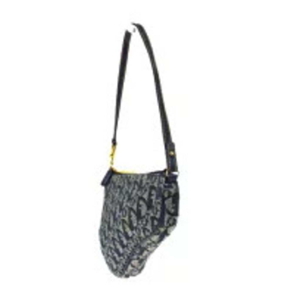 Dior Navy Shoulder Trotter Bag Canvas Christian Blue Saddle Leather Blue